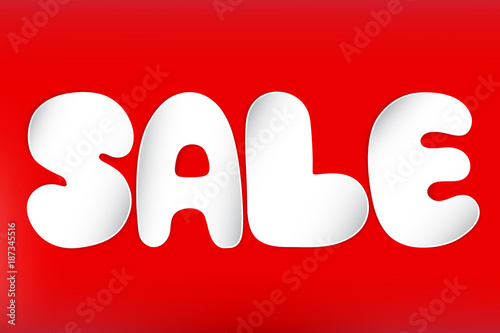 White paper cut sale on red background vector design for business.