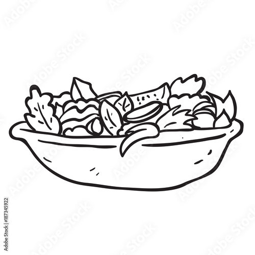 freehand drawn black and white cartoon salad