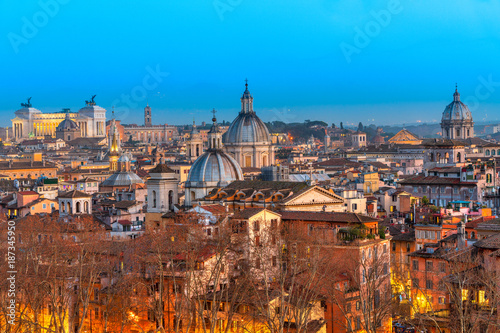 Rome, skyline view at su set from Castel sant'angelo. Italy.