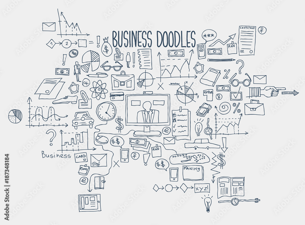 Hand draw doodle elements. Business finance chart graph Hand draw doodle elements. Business finance chart graph