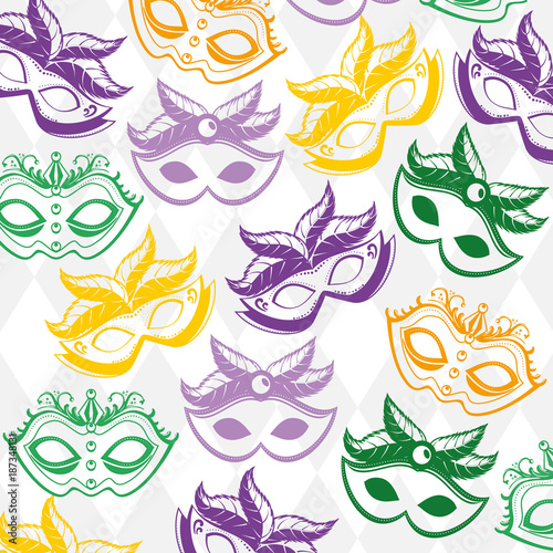 mardi gras mask seamless pattern background