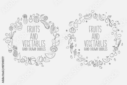 Hand drawn vegetables doodle sketch on white.