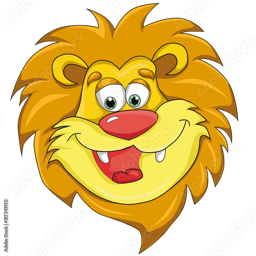 Lions head. Cartoon style. Isolated image on white background. Clip art for children.