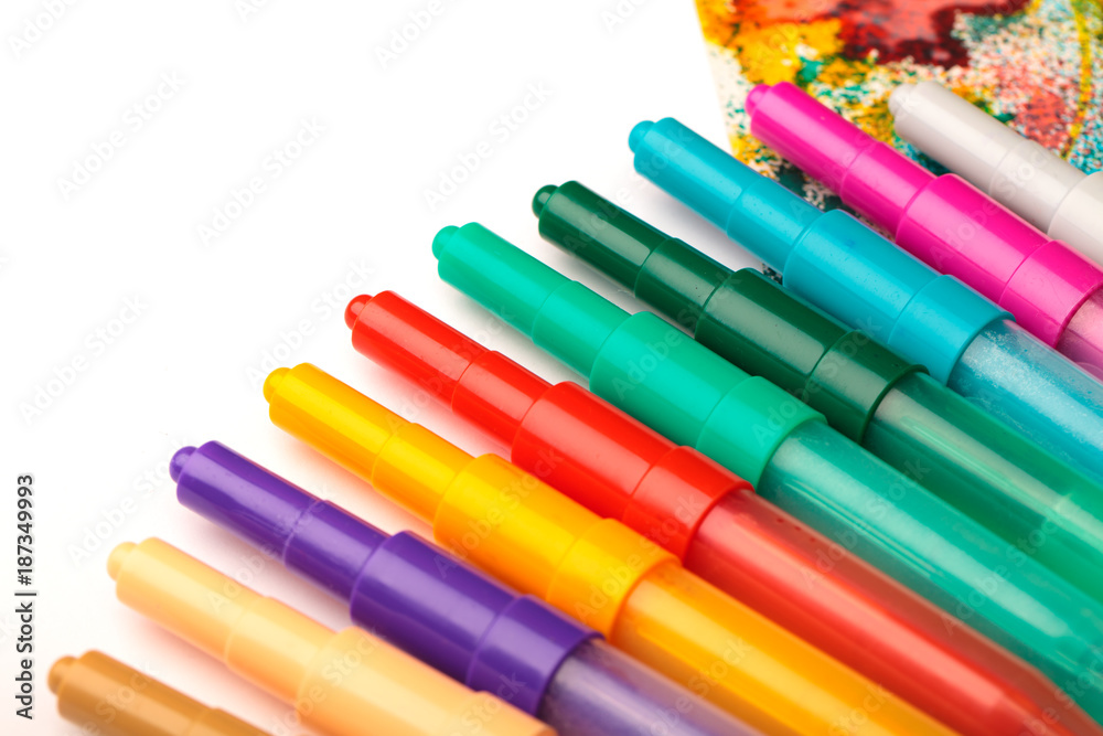 Childden color pens and drawing creativity background Childden color pens and drawing creativity background