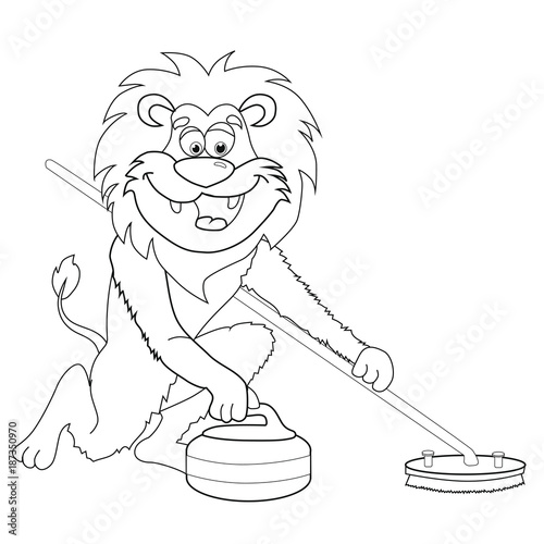Coloring book  lion curling. Cartoon style. Isolated image on white background. Clip art for children. 