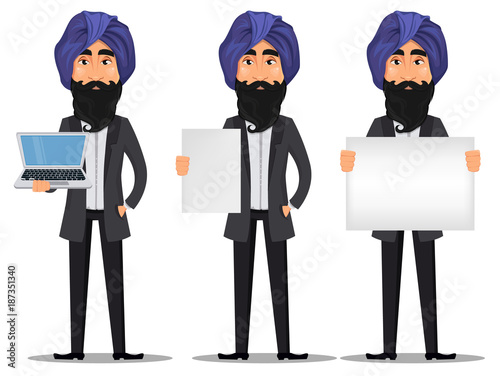 Indian business man cartoon set
