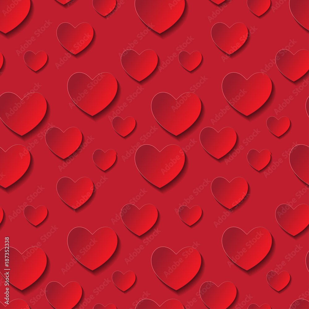 Valentine's day seamless abstract romantic background with cut paper hearts. Vector illustration. Paper hearts cut from paper. International holiday of lovers.