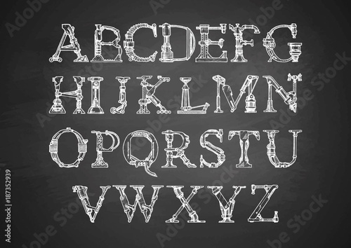 Steampunk font on blackboard