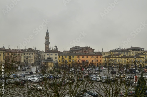 Casale Monferrato, Piedmont, Italy 6 January 2018. View of the castle square from the terraces of the Paleologo Castle.