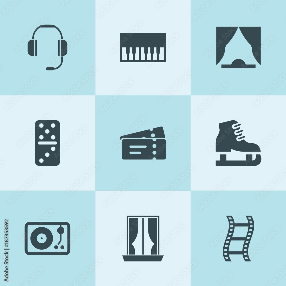 Set of 9 entertainment filled icons Set of 9 entertainment filled icons