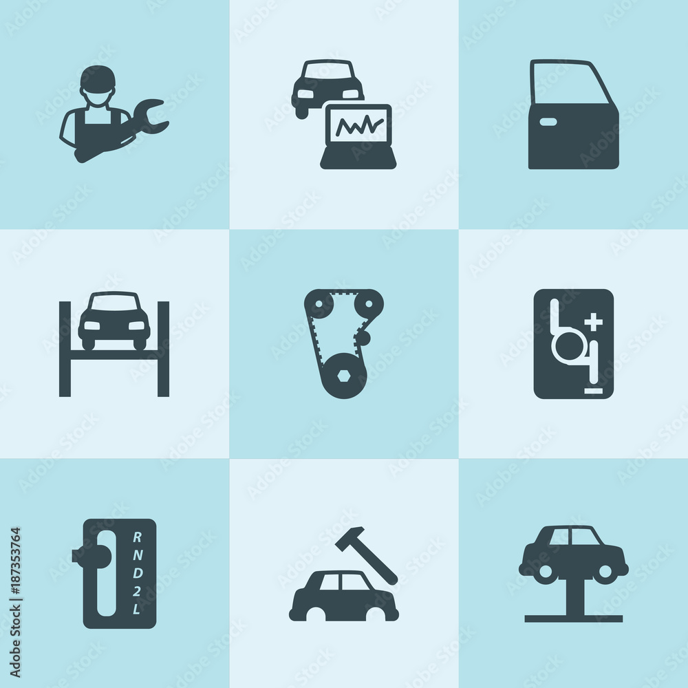 Set of 9 mechanic filled icons