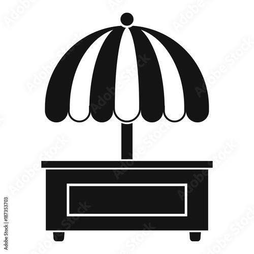 Shopping counter with umbrella icon, simple style