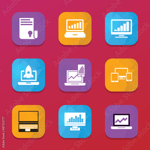 Laptop icons. vector collection filled laptop icons set.