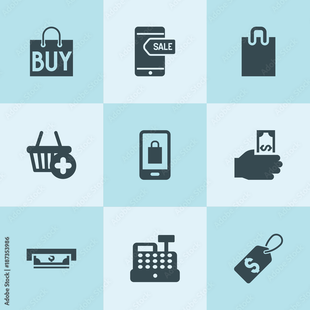 Set of 9 shopping filled icons