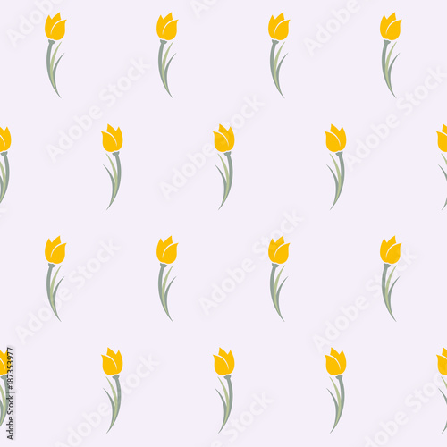 Yellow Tulips seamless pattern. Cute simple background with spring tulips flowers.