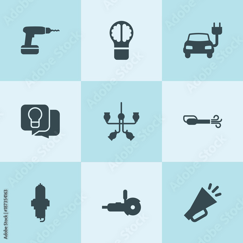 Set of 9 electricity filled icons