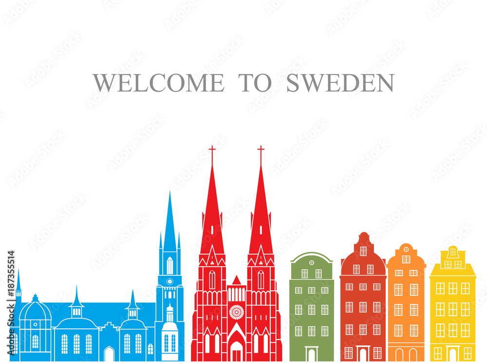 Sweden set. Isolated Sweden architecture on white background