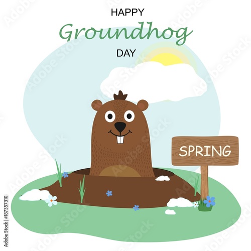 Wallpaper Mural Happy Groundhog Day design with cute groundhog Torontodigital.ca