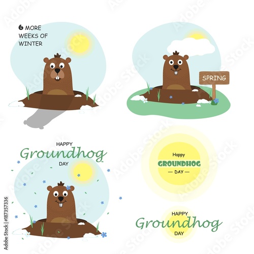 Wallpaper Mural Happy Groundhog Day design with cute groundhog.Set Torontodigital.ca