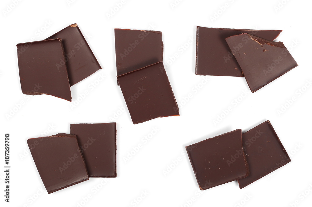 chocolate bars isolated on white background, top view chocolate bars isolated on white background, top view