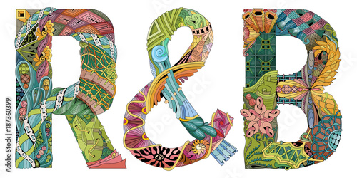 Abbreviation R and B. Vector decorative zentangle object