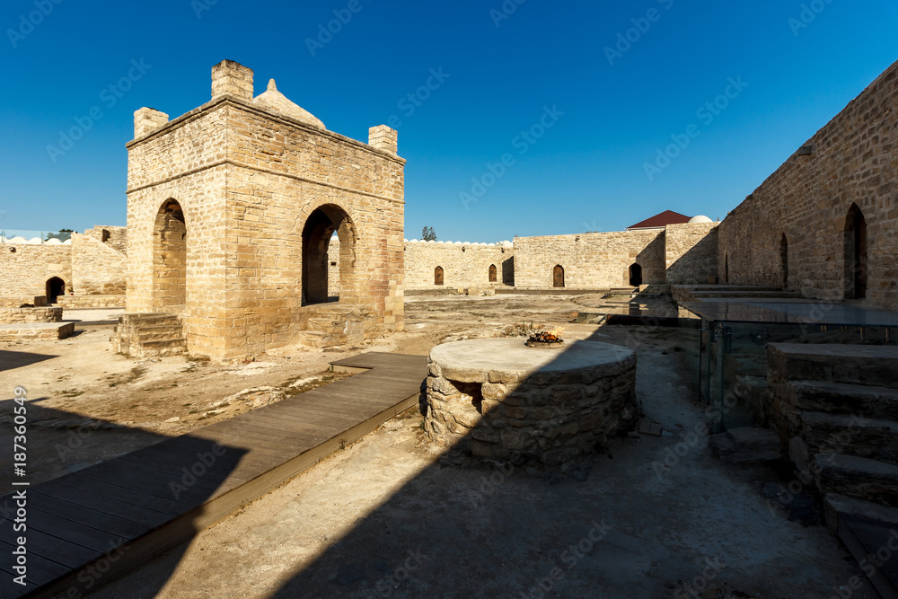 Azerbaijan. Temple of Fiery fans. An ancient open temple with fire centers Azerbaijan. Temple of Fiery fans. An ancient open temple with fire centers