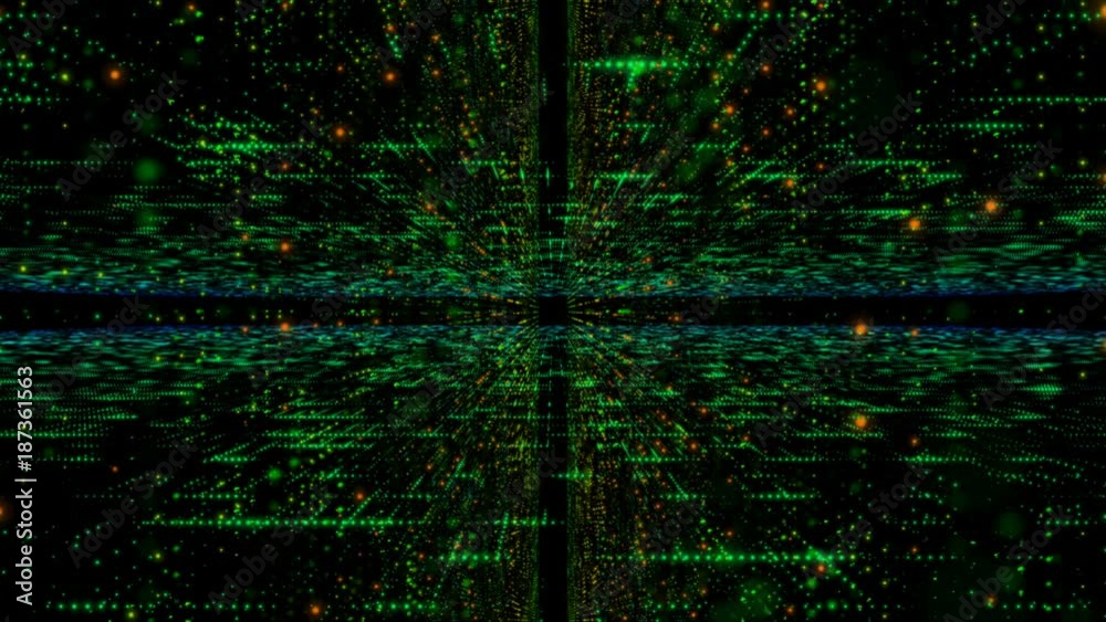 Abstract dark background dolly moving camera pass through particle and lighting with grain processed for futuristic technology and cyber concept Abstract dark background dolly moving camera pass through particle and lighting with grain processed for futuristic technology and cyber concept
