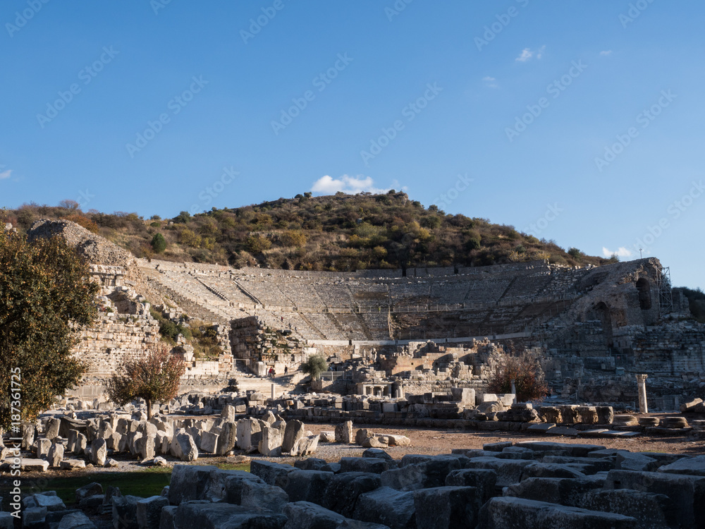 Theatre of Ephesus Ancient City at november at sunny day, Turkey.