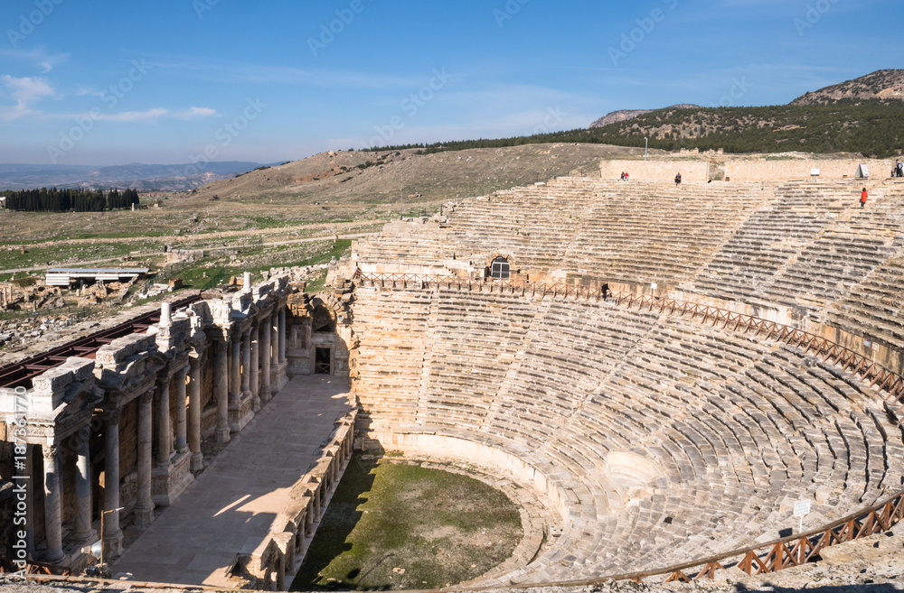ruins Antique Theater in ancient Greek city Hierapolis, Pamukkale, Turkey
