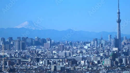 東京風景　富士山と東京の街並み　4k JAN.2018