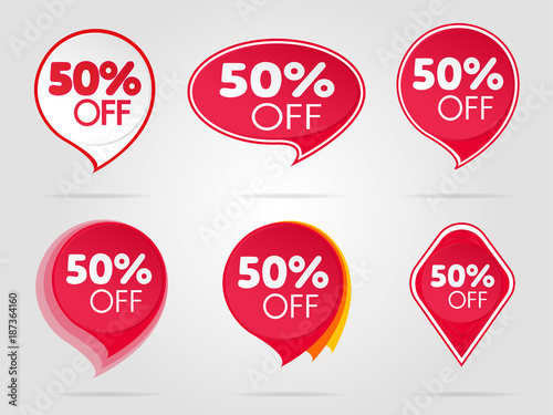 Set of red sale stickers fifty