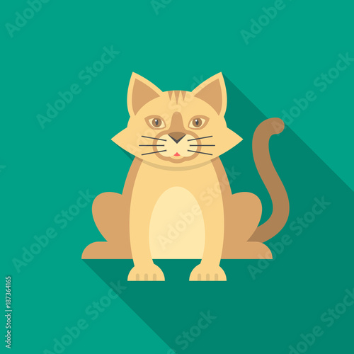 Cat icon with long shadow. Flat design style. Cat simple silhouette. Modern, minimalist icon in stylish colors. Web site page and mobile app design vector element.