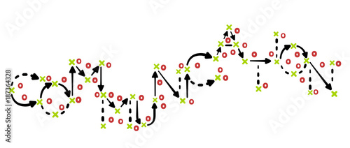 Communication strategy concept vector with red and green marks on white tactic board