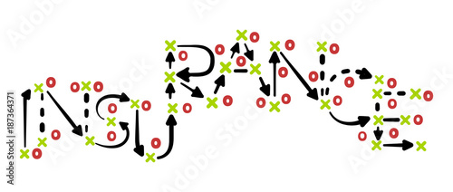 Insurance strategy concept vector with red and green marks on white tactic board