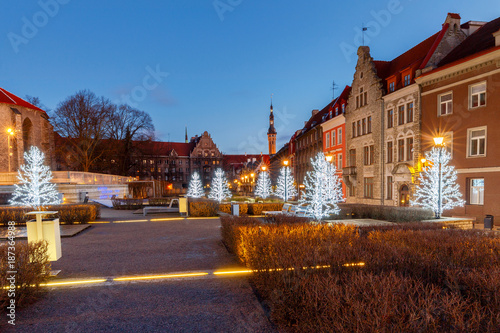 Tallinn. City street in Christmas illumination.