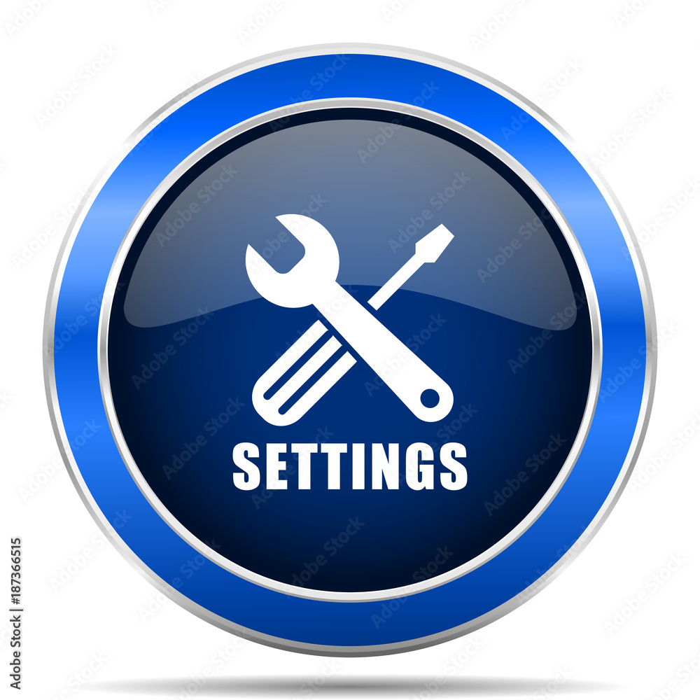 Settings vector icon. Modern design blue silver metallic glossy web and mobile applications button in eps 10 Settings vector icon. Modern design blue silver metallic glossy web and mobile applications button in eps 10