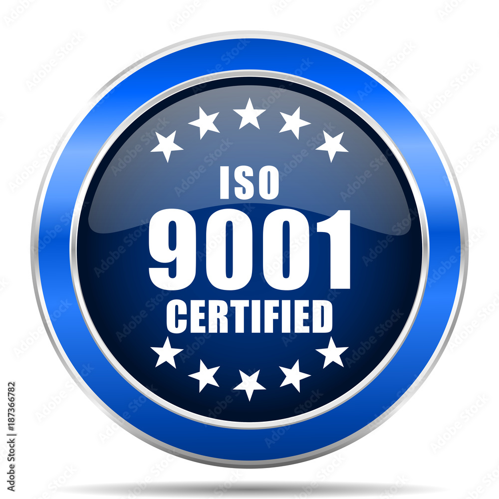 Iso 9001 vector icon. Modern design blue silver metallic glossy web and mobile applications button in eps 10 Iso 9001 vector icon. Modern design blue silver metallic glossy web and mobile applications button in eps 10