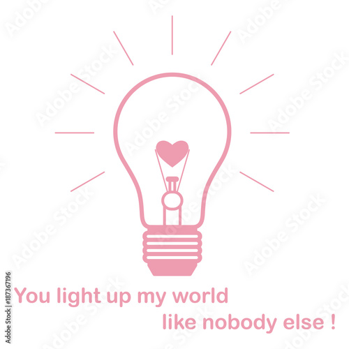 Glowing light bulb with glower in shape of heart.