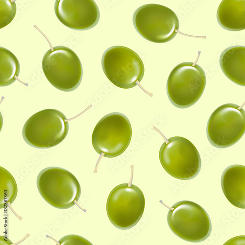 Realistic Detailed Color Olives Seamless Pattern Background. Vector