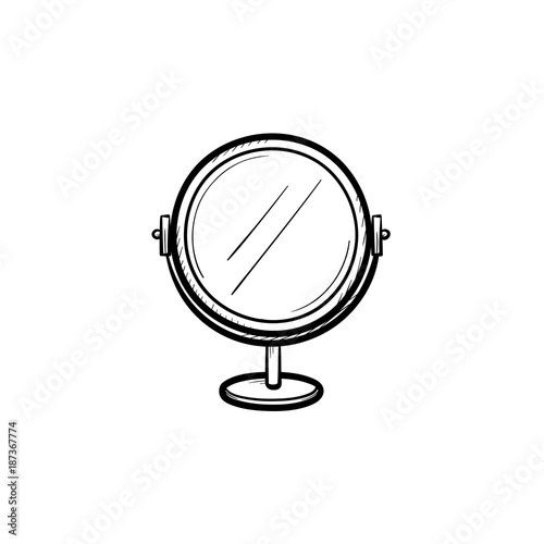 Vector hand drawn Round makeup mirror outline doodle icon. Round makeup mirror sketch illustration for print, web, mobile and infographics isolated on white background.