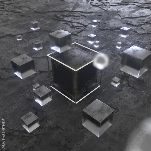 Black cubes on a black futuristic planet (ID: 187368371)