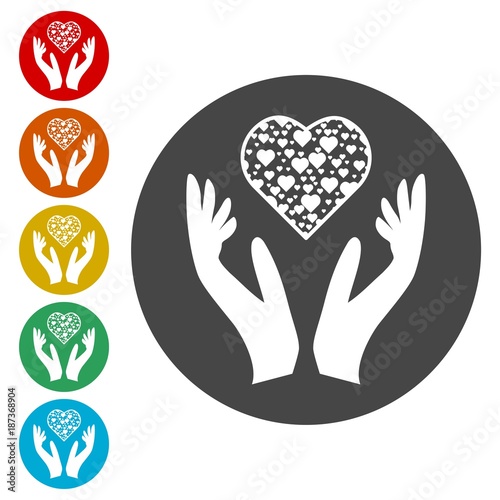 Heart in hands sign icon, Donation icon 