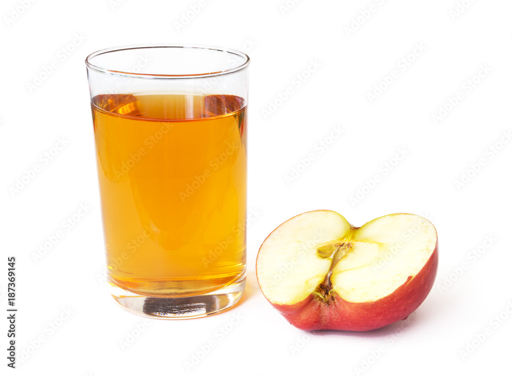 Apple juice in a glass cup and fresh apple isolated on a white background Apple juice in a glass cup and fresh apple isolated on a white background