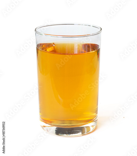Fresh apple juice in a glass beaker isolated on a white background