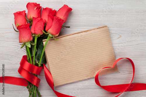 Valentines day greeting card with red roses