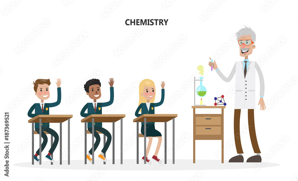 Kids at chemistry class.