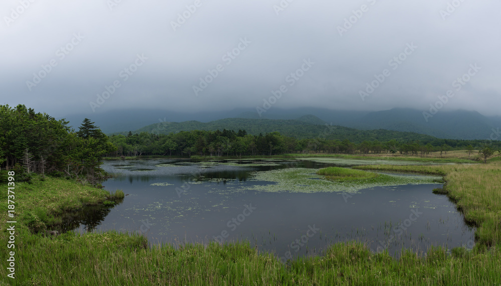 Beautiful quiet landscapes with reflecting waters of the Shiretoko 5-lakes, Shiretoko National Park, Hokkaido, Japan