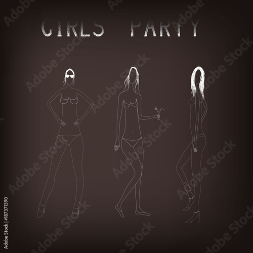painted female figures against a dark background, a party of girls