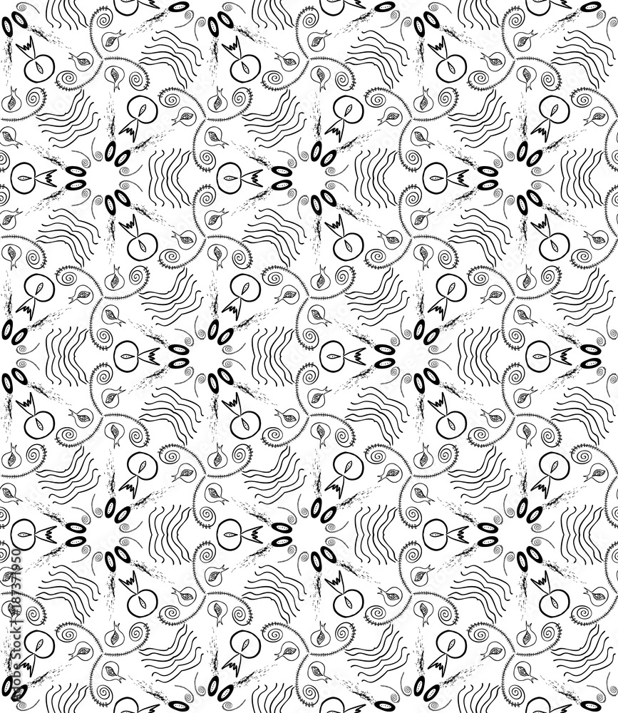 Kaleidoscope  pattern vector.  Psychedelic design element for wallpaper, scrapbooking, fabric. Monochrome background.