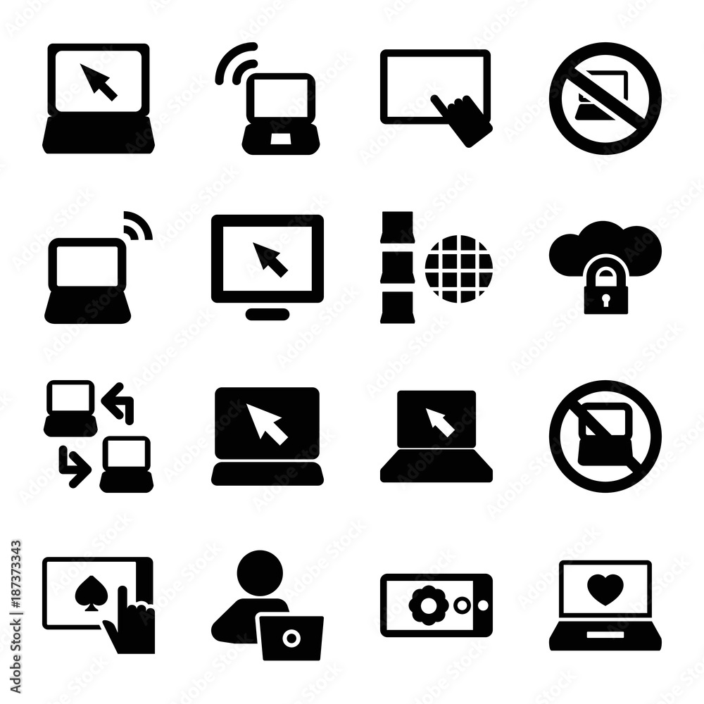 Laptop icons. set of 16 editable filled laptop icons Laptop icons. set of 16 editable filled laptop icons